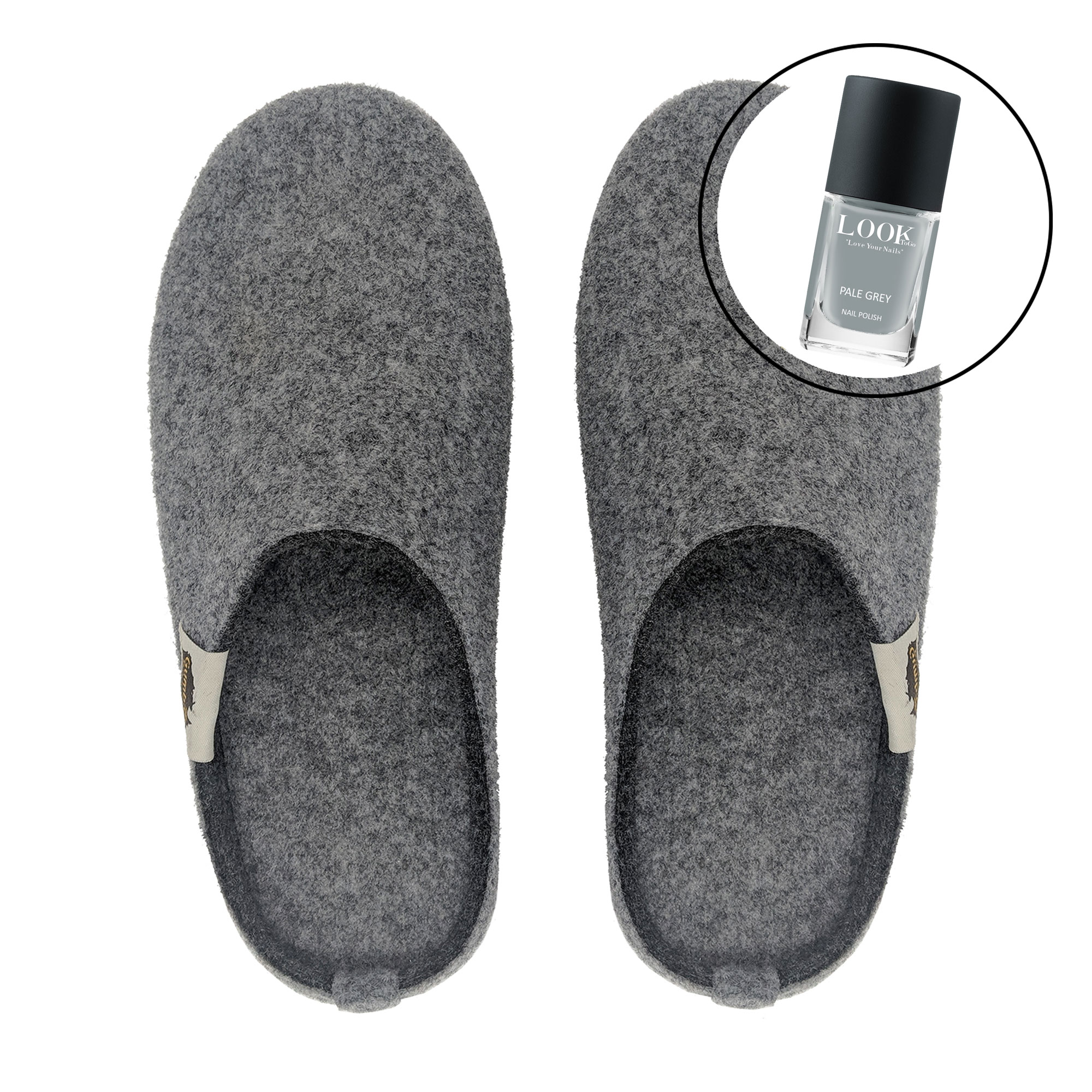 GUMBIES Set - Slippers, GREY-CHARCOAL met nagellak Pale Grey