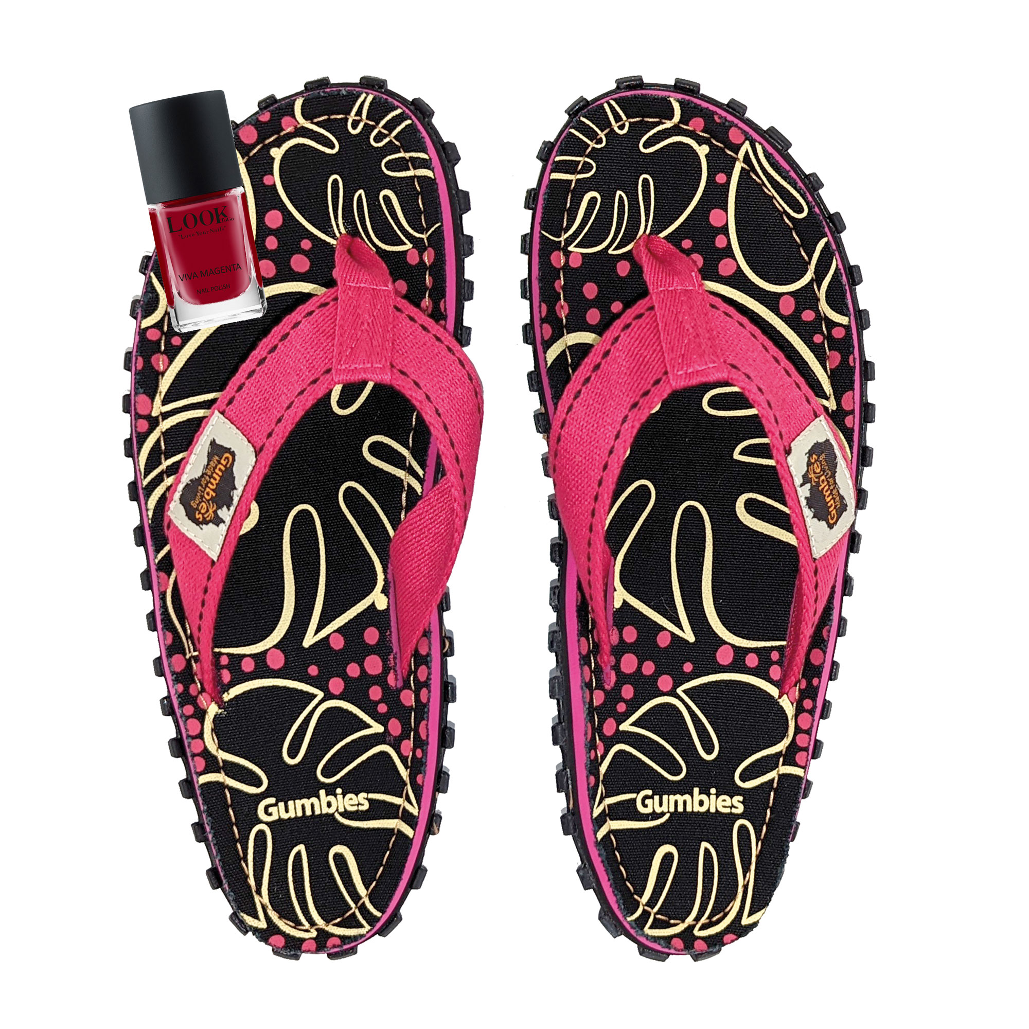 GUMBIES teenband set - Tropical Black met Viva Magenta nagellak GUMBIES teenband set - Tropical Black met Viva Magenta nagellak