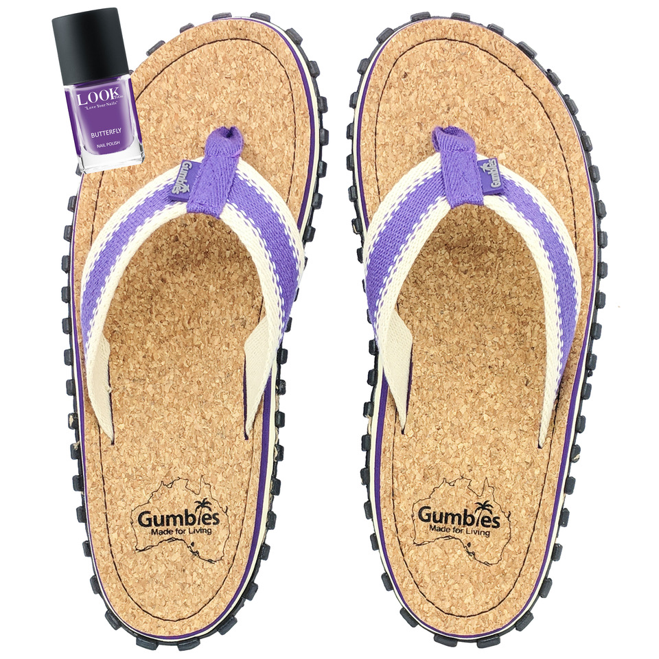 GUMBIES Kurk Teen Sandalen - PURPLE met Vlinder Nagellak GUMBIES Kurk Teen Sandalen - PURPLE met Vlinder Nagellak