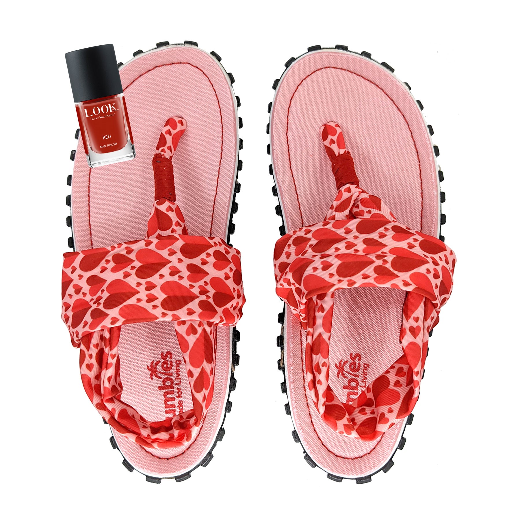 GUMBIES Toe Strap Set - Slingbacks Candy Hearts met rode nagellak GUMBIES Toe Strap Set - Slingbacks Candy Hearts met rode nagellak