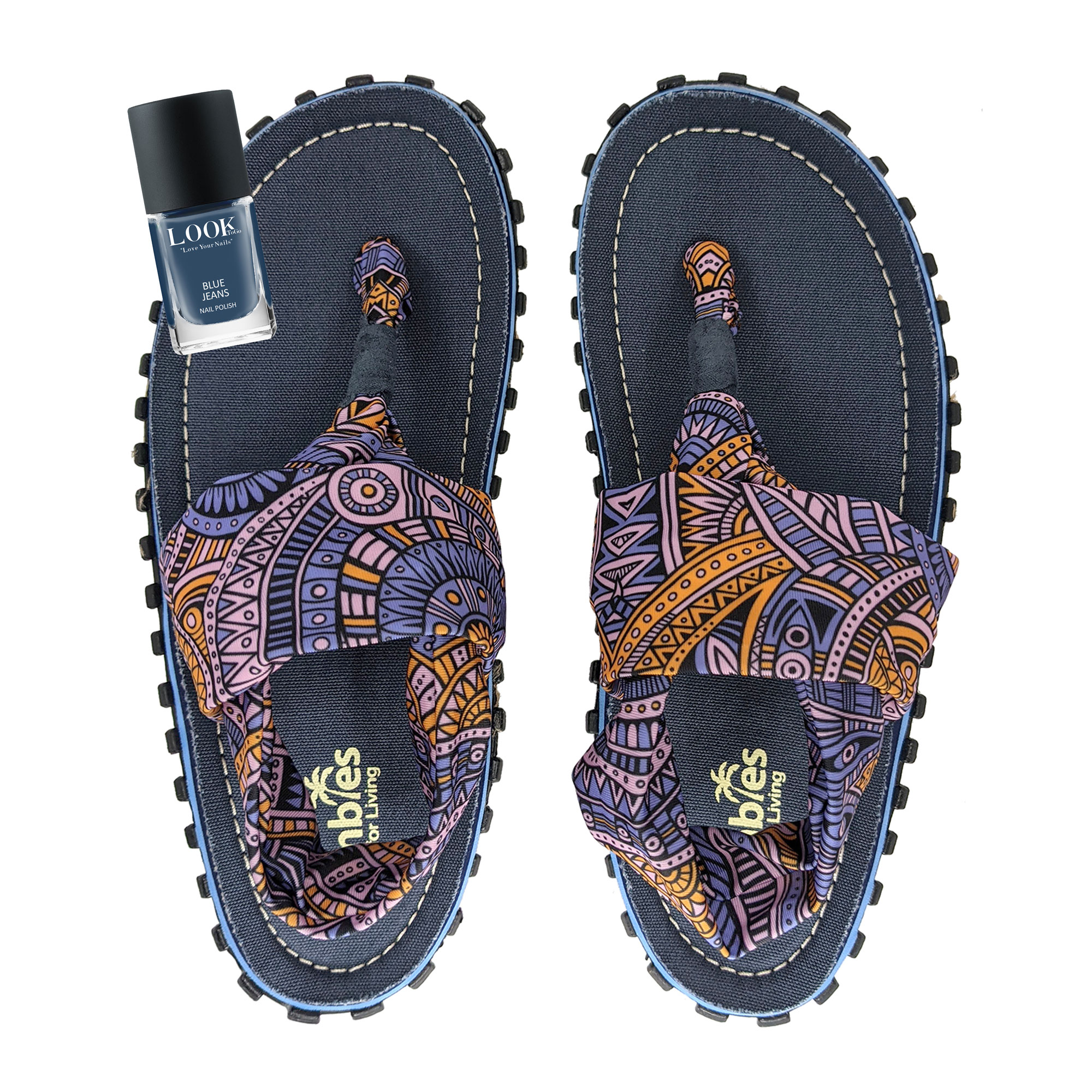 GUMBIES Toe Strap Set - Slingbacks Aztec met Blue Jeans Nagellak GUMBIES Toe Strap Set - Slingbacks Aztec met Blue Jeans Nagellak