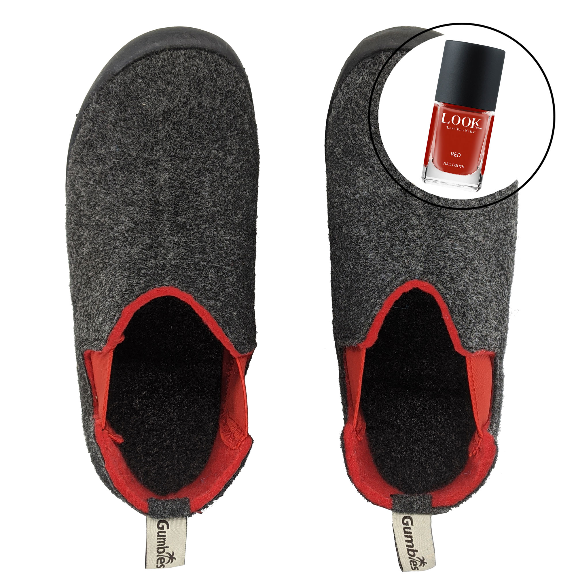 GUMBIES-set - Brumby, CHARCOAL-RED met nagellak rood GUMBIES-set - Brumby, CHARCOAL-RED met nagellak rood
