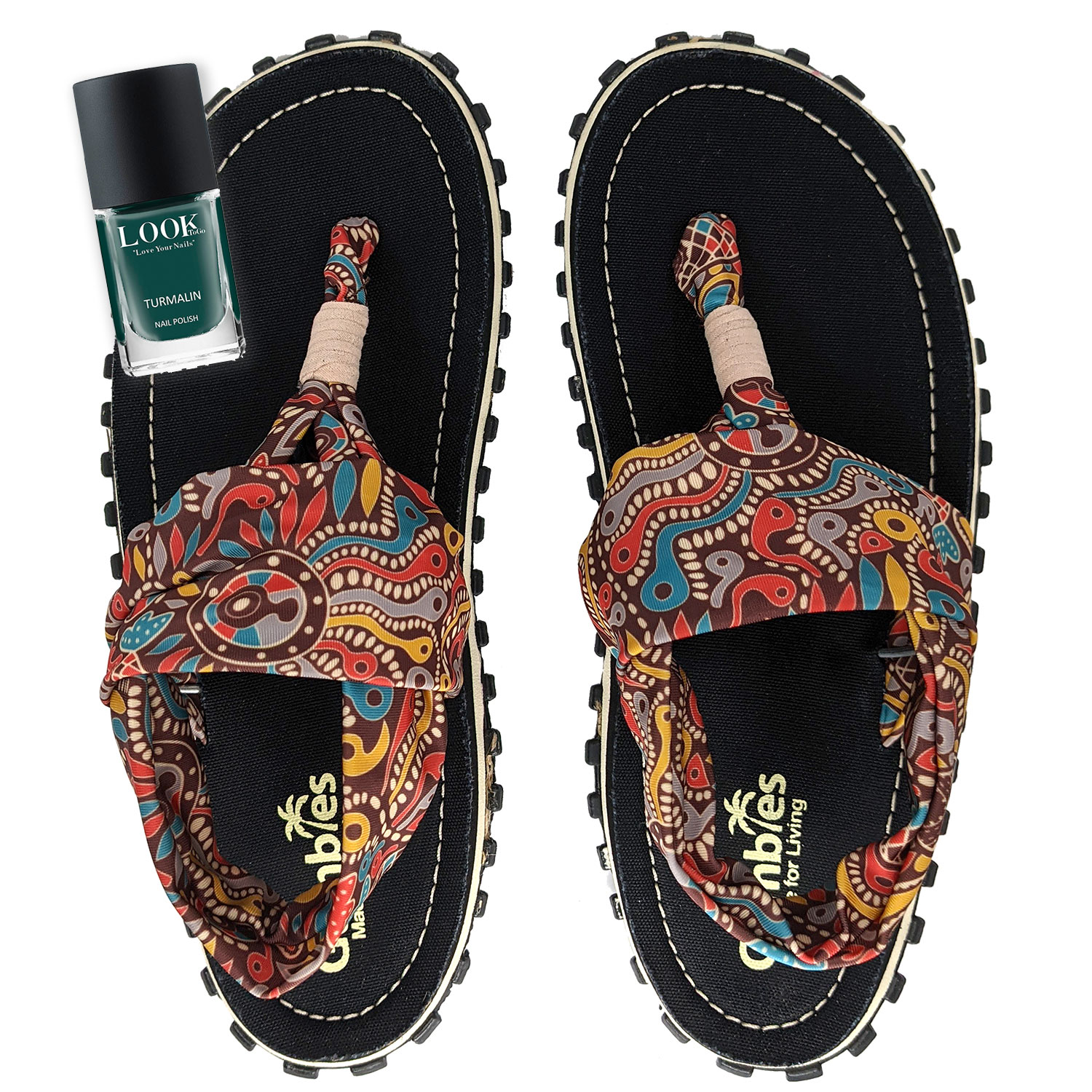 GUMBIES Toe Strap Set - Slingbacks ABORIGINAL met Toermalijn Nagellak