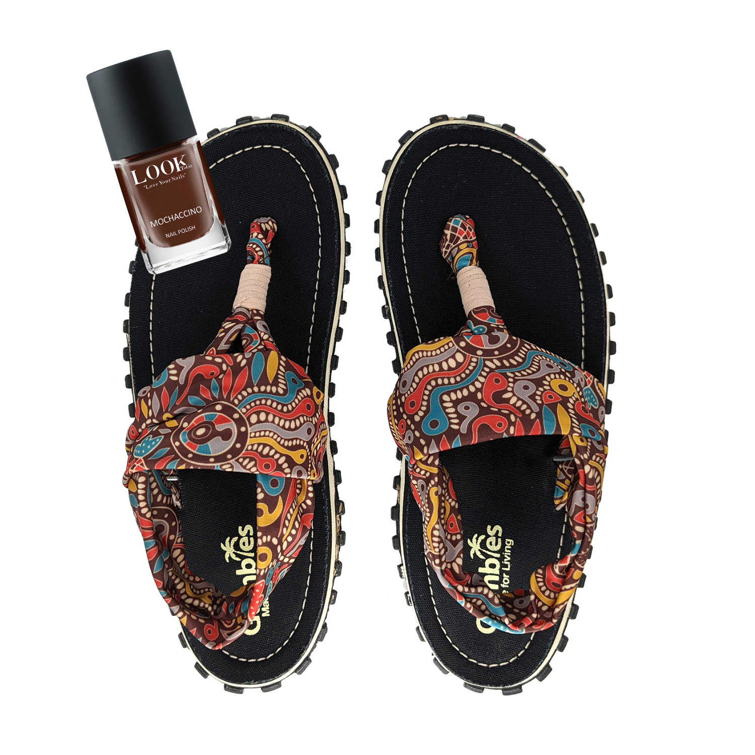 GUMBIES Toe Strap Set - Slingbacks Aztec met Blue Jeans Nagellak